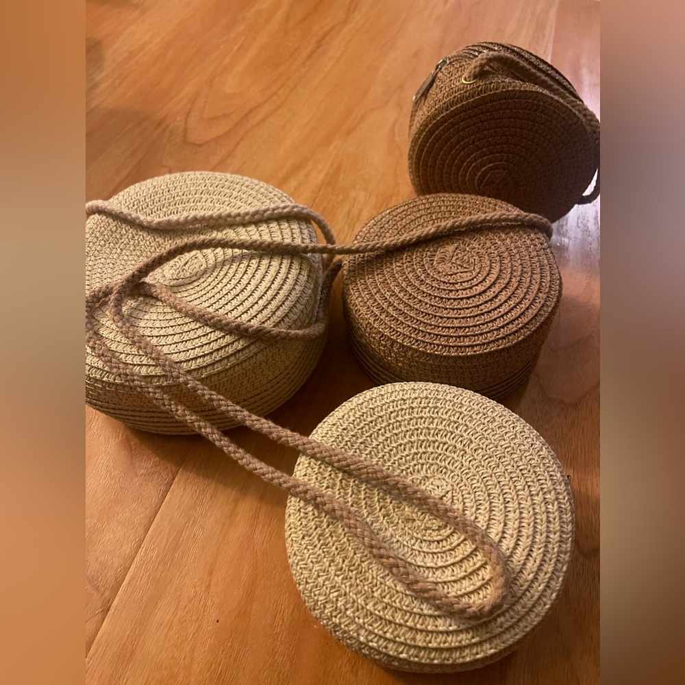 Round woven crossbody bags